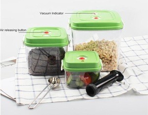 1.4L BPA free eco friendly square nestable plastic vacuum airtight food storage container canister with pump