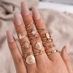 15pcs/set gold plated diamond rings set women palm angels flower wedding/party rings
