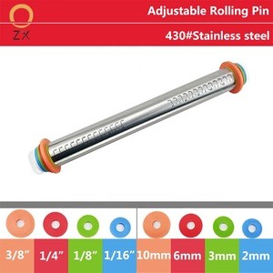 17 inches adjustable stainless steel rolling pin with 4 thickness rings