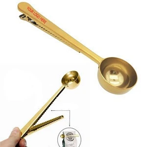 2 in 1 Gold Coffee Measuring Spoon with Bag Clip