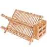 2 Tier Kitchen Folding Bamboo Drying Utensils and Dishes Shelf,Dish Rack With Knife Holder