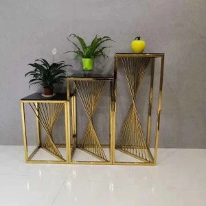 2020 Gold Stainless Steel square  Marble glass  Coffee side Table nest table for sale