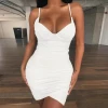 2020 high quality women European and American sexy low-cut pleated suspender skirts short dress