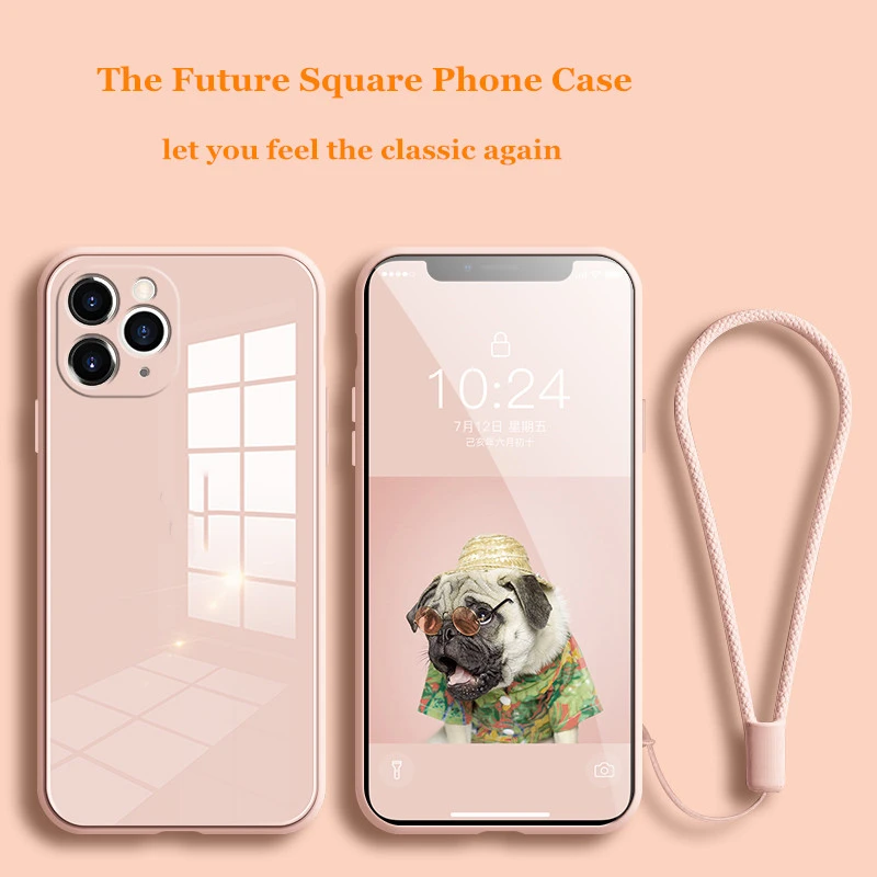 2021 Laudtec Anti-knock Baby Skin Cover Square Tempered Glass Phone Case For iPhone 12 11 Pro Max