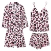 2021 Leopard Print Soft Custom Pyjamas Lounge Wear Womens Pajama Sets 3 Pieces Silk Bathrobe Suit