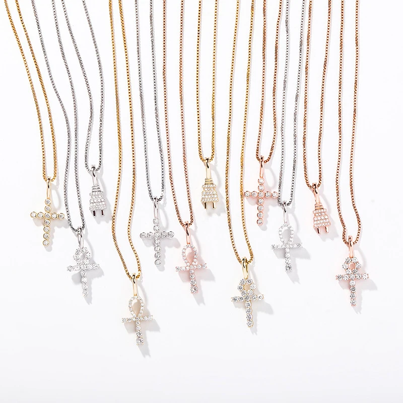 2021 New Arrival 925 Sterling Silver Most Popular Style Iced Out Cross Necklace Silve Gold Ankh Cross Pendant