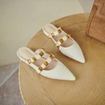 2021New Arival  LeatherMetal button decoration Flat Shoes Womens slipper shoes in Spring and Summer