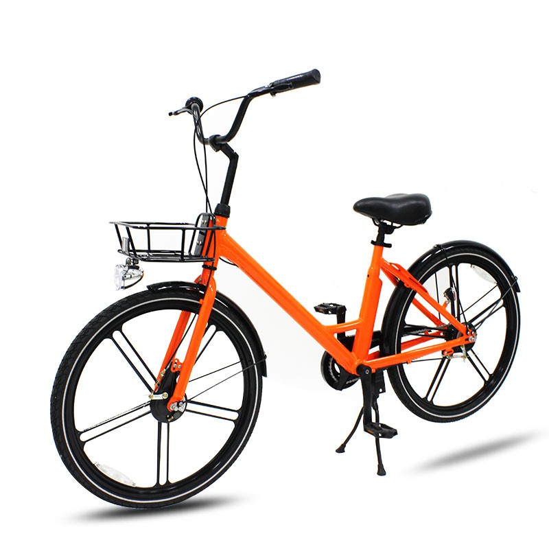 26 Inch Orange Aluminum Alloy Cycle Smart Lock Renting Bicycles One Wheel Bike Single Speed Rental Bikes Public Sharing Bicycle