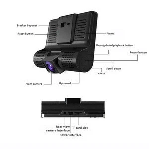 3 camera lens with rearview camera 1080p resolution car dash car camera black box