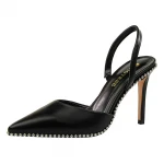 313-2 european and american  nightclub high-heeled suede shallow mouth hollowed out with rivet pointed female sandals
