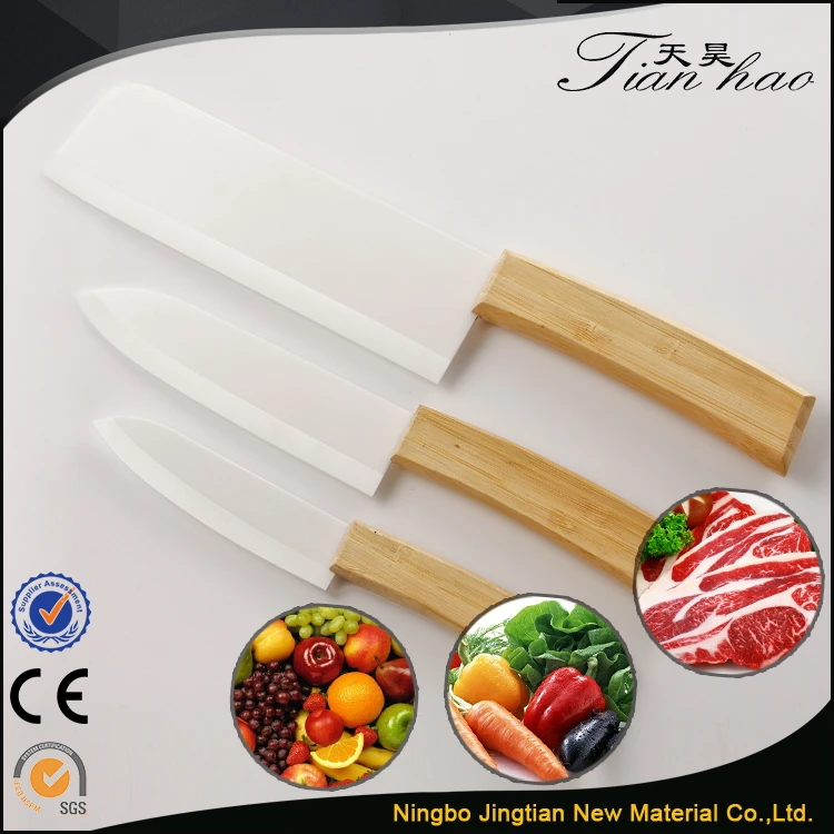 3pcs Healthy l Protection Bamboo Handle White Blade Ceramic Knife Set