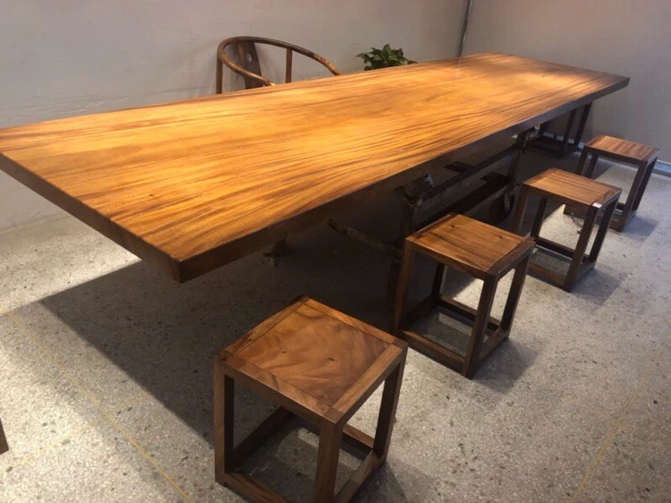 4 meter long straight dining table wood golden walnut wood slab