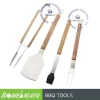 4 pieces BBQ tool set with wooden handle bottle opener heavy barbecue tool big grilling spatula turner grilling fork tong brush