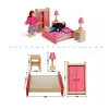4 set pink wooden dollhouse furniture miniature bathroom kid room bedroom kitchen house big wooden doll house
