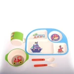 5- Piece Kids Bamboo Dinnerware Set Toddler Feeding Tableware Set Baby Dinner Box