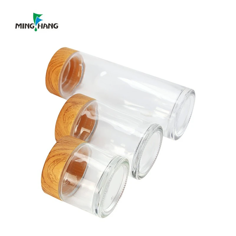 500ml kitchen furniture clear Medium round cylinder bottles candy food container glass jar with screw bamboo lid