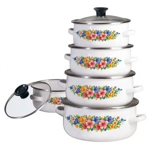 5pcs enamel metal casserole pot with glass lid