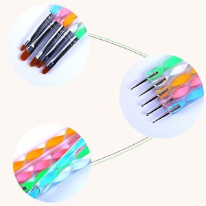 5Pcs/set 2-way Acrylic Nail Liner Dotting Pen Pearl Handle UV Gel Polish Nail Art Painting Drawing Line Brush Manicure Tool