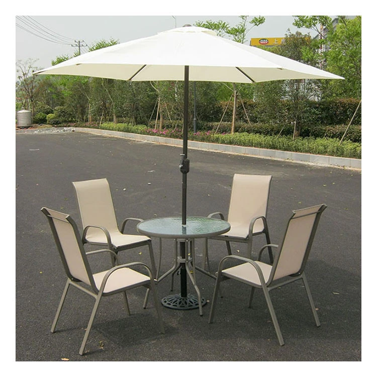 6 Piece Outdoor Furniture 4 Stack Chair And 1 Table Sets Garden Glass Table With Umbrella