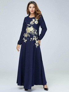 7415#2019 new arrivals embroidery elegant modest fashion casual clothing women dresses