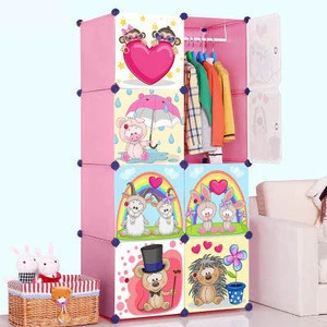 8 Cubes Diy Cute Cartoon Designs Plastic Kids Wardrobe Storage Cabinet