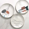 Abstract art plate set pizza pasta serving plates matte glaze dessert dishes printing porcelain dinner plates