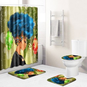 African women flannel memory foam custom bathroom rug set 4 piece bath mats with shower curtain
