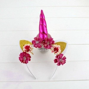 Baby Unicorn Horn Hair Hoops Rose Flower Headband Glitter Animal Ears Birthday Hair Accessories