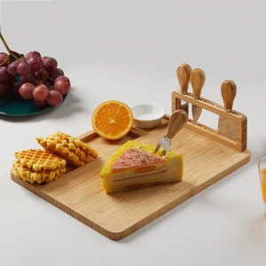 Bamboo cheese board includes a four-piece set of knives, bamboo cutting board, bamboo tray