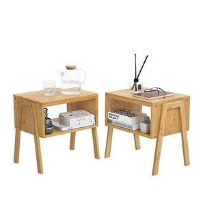 Bedroom funiture set of 2 wooden bamboo side end table modern nightstand