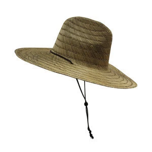 Blank wholesale custom farmer panama style mens wide brim lifeguard surf straw hats with string
