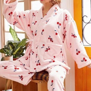 bulk wholesale sleepwear thicken thermal winter new design flannel women pajama set 254915