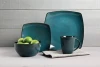 ceramic dinnerware Soho Lounge 16 Piece Reactive Glaze Dinnerware Set, Soft Square, Teal Green