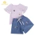 Import Children Girls Clothes Shops Online 2 Piece Hollow Lotus Sleeve Matching Top And Shorts Outfit For Girls from China