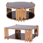 China Manufacturer High Quality Black Glass and Gold Coffee Table For Living Room
