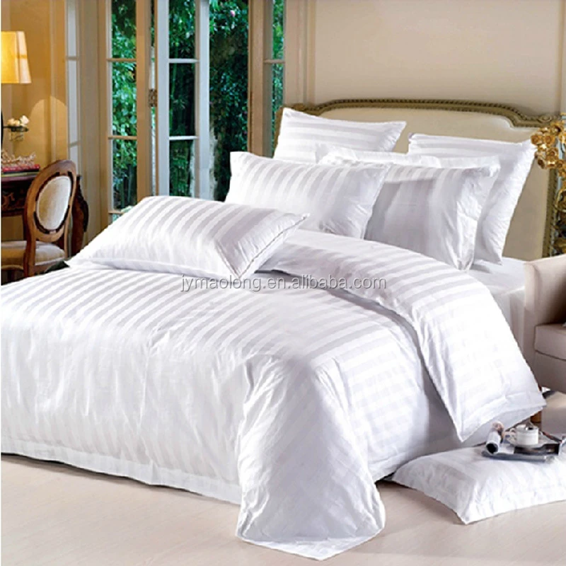 China supplier queen size 3cm stripe hotel bed linen bed sheet set 100% cotton bedding set