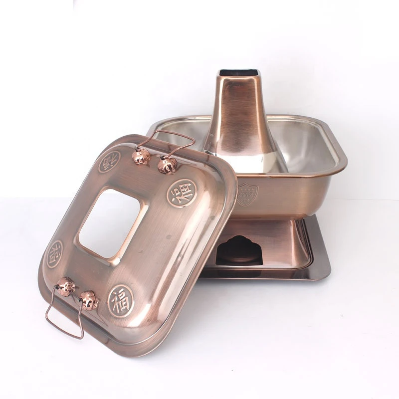 Classic old Beijing household 32-36cm square 304 stainless steel charcoal hot pot shabu hot pot