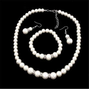 Classic Wedding Bride Jewelry Pearl Costume Necklace earrings Bracelet Jewelry Sets