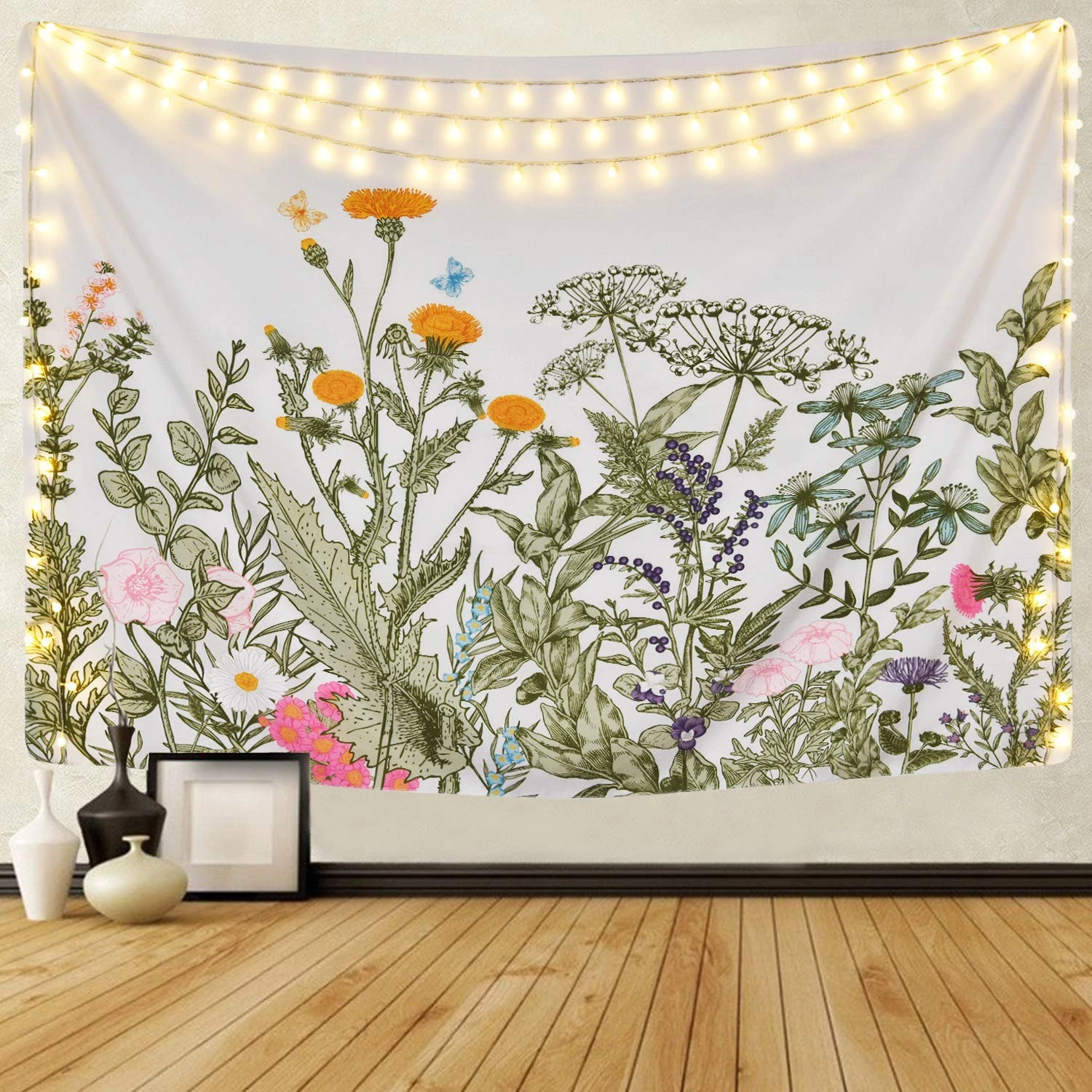 Colorful Floral Plants Tapestry Wild Flowers Tapestry Wall Hanging Nature Scenery Tapestry