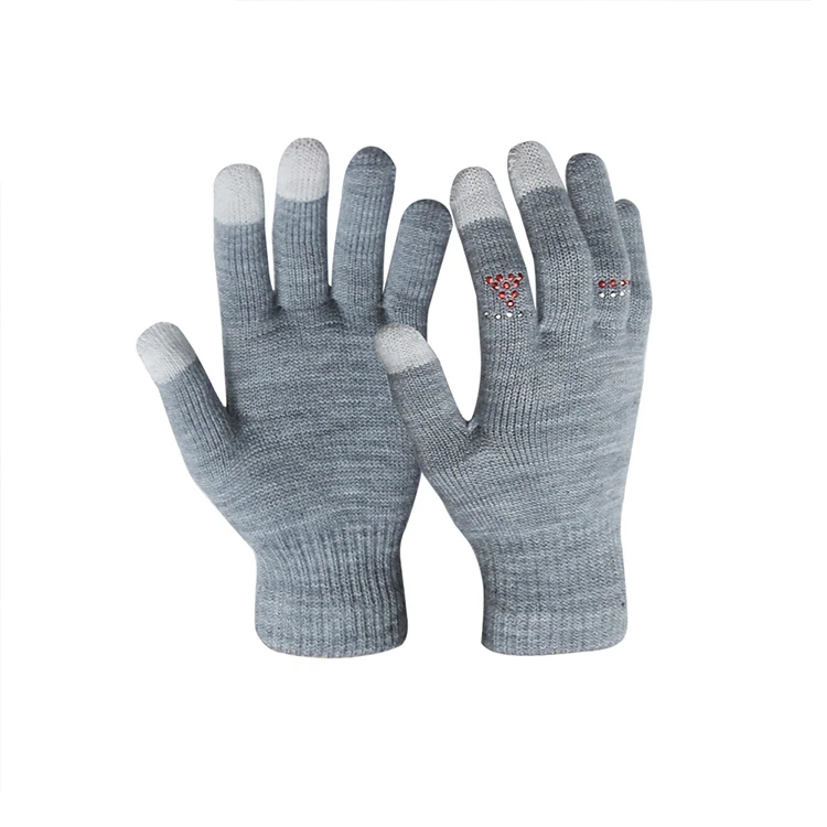Comfortable Black Gray Acrylic Custom Logo with Conductive Fingertips Touch Screen Mittens Gloves for smartphone , ipad