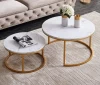 Contemporary Round Nesting Coffee Table Bent Black Gold Metal Side Glass Marble Stone mdf Wood Nest of 3 Table Set Nesting Table
