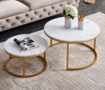 Contemporary Round Nesting Coffee Table Bent Black Gold Metal Side Glass Marble Stone mdf Wood Nest of 3 Table Set Nesting Table