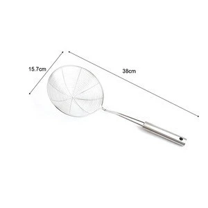 Cooking fry food skimmer frying stainless steel mesh strainer colander with long handle