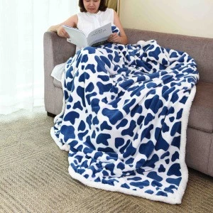 Coral fleece flannel fleece plush sherpa double layers printed sofa throw knee blanket for winter