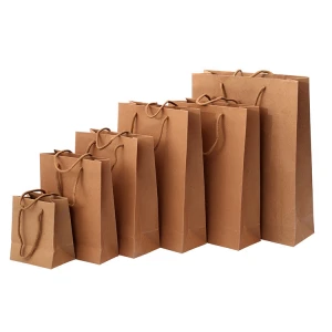 Custom Brown Kraft Food Grade Paper Bags with Rope, Handle