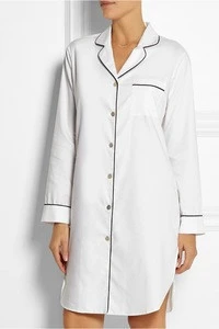 Custom Long Sleeve Plain White Cotton Nightshirts/Women Wholesale Nightshirts