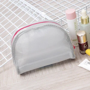 Custom middle size gray color portable mesh make up bag for travel or business