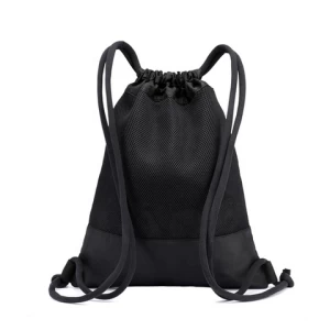 Custom Print Logo Waterproof Outdoor Sport Nylon Polyester Mens Black Draw String Pack Drawstring Backpack Bag With Pocket