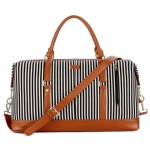 Custom Women Fashional tote bag with PU leather Decoration  Black Strips Canvas Over-sized Travel Bag Tote Duffel Bag