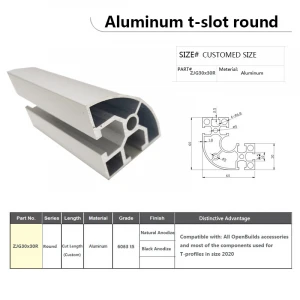 customize t-slot round aluminum extrusion framing 3030 t slot half quarter round profile aluminum